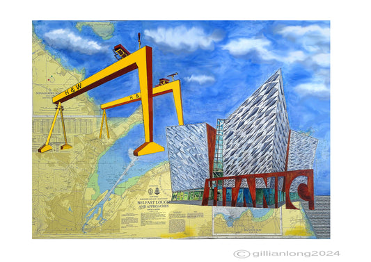 Nautical Chart Belfast Lough - Harland & Wolff Cranes and Titanic Museum.